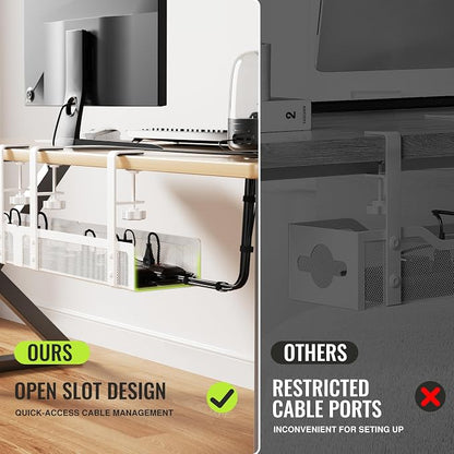 2 Pack Cable Management Under Desk Tray, Xpatee 27.6" No Drill Open Slots Cable - Image 3