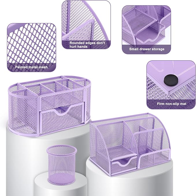17 in 1 Purple Desk Organizers and Accessories Set, 3 Office Desk Supplies - Image 3