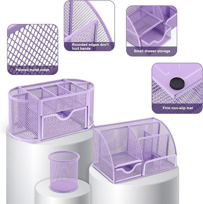 17 in 1 Purple Desk Organizers and Accessories Set, 3 Office Desk Supplies - Image 3