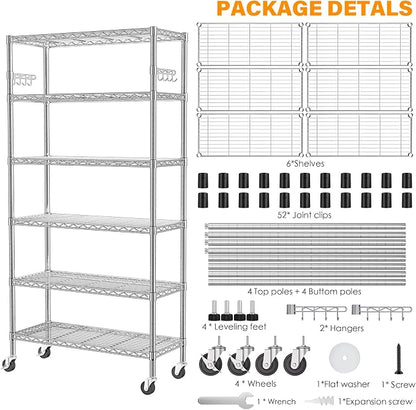 YNN Storage Shelves, 6000Lbs 6 Tier Heavy Duty Metal Rolling Shelving Unit - Image 8