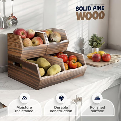 Acacia Wood Pantry Storage Bins – Stackable Open Front Kitchen Baskets - Image 2