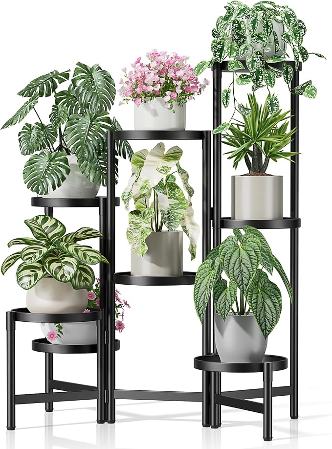 Black Stand Plants, Metal Tiered Plant Stands Indoor, 8 Tier Corner Flodable by Unknown