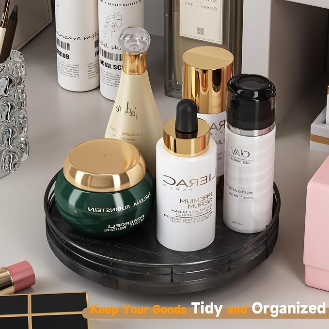9" Oak Bathroom Vanity Tray Turntable - Image 2