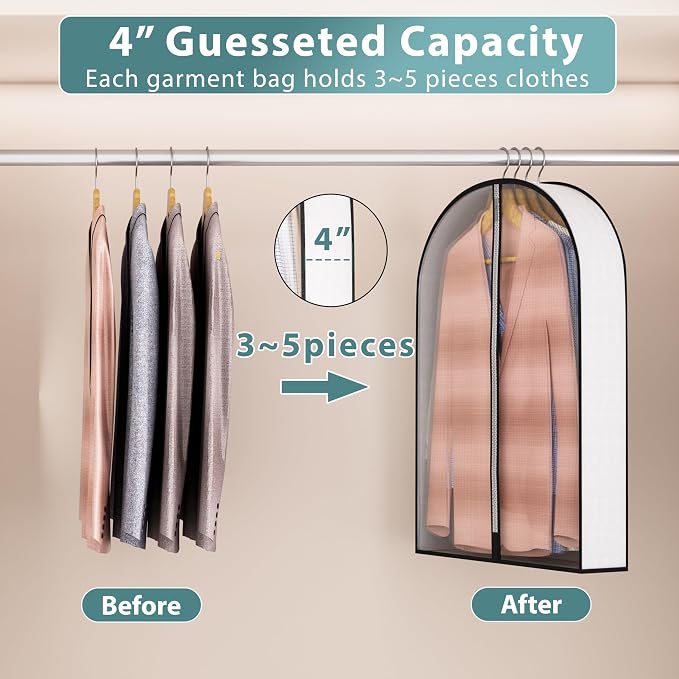 32” Garment Bags for Hanging Clothes 4” Gusseted - - Image 3