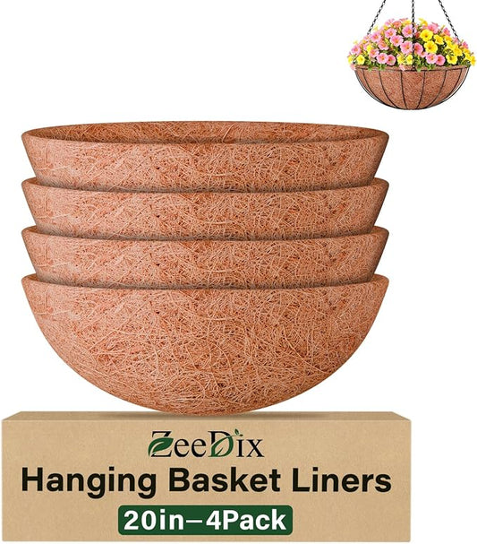 20 Inch Coco Liners for Planters, 4 Pack Hanging Basket Liners | Round Coco by ZeeDix