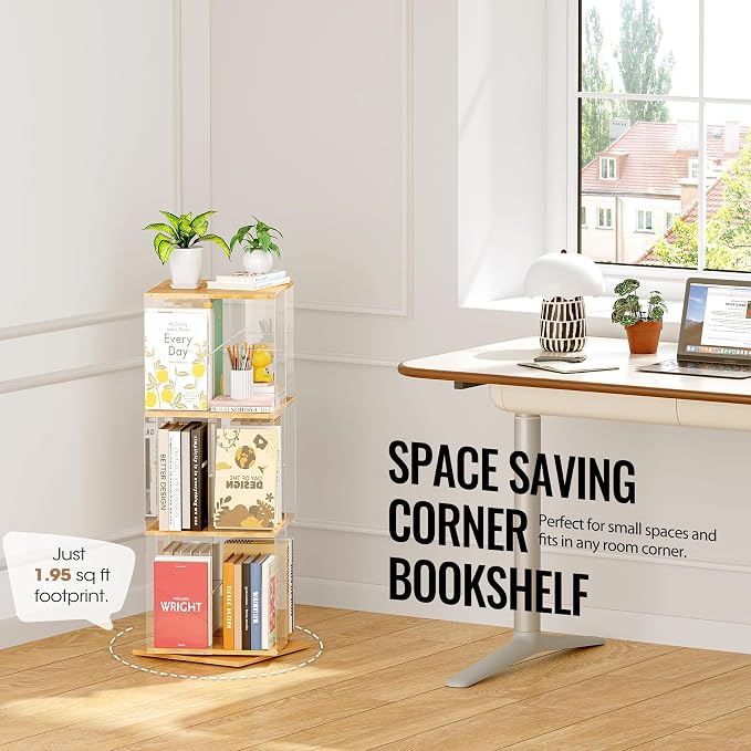 TAKEKIT 3-Tier Rotating Bookshelf, 360° Spinning Book Shelf Tower - Image 6
