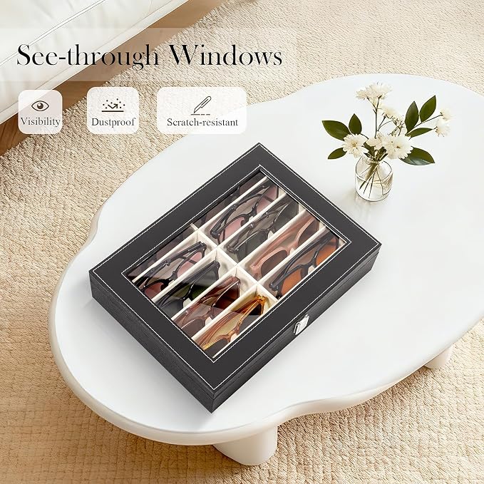 Sunglasses Organizer Case with Adjustable Slots, Eyeglasses Display with Lid - Image 5