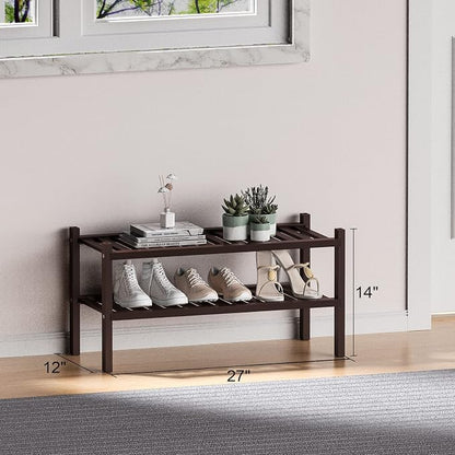 2 Tier Bamboo Shoe Rack for Closet Free Standing Wood Shoe Shelf for Entryway - Image 3