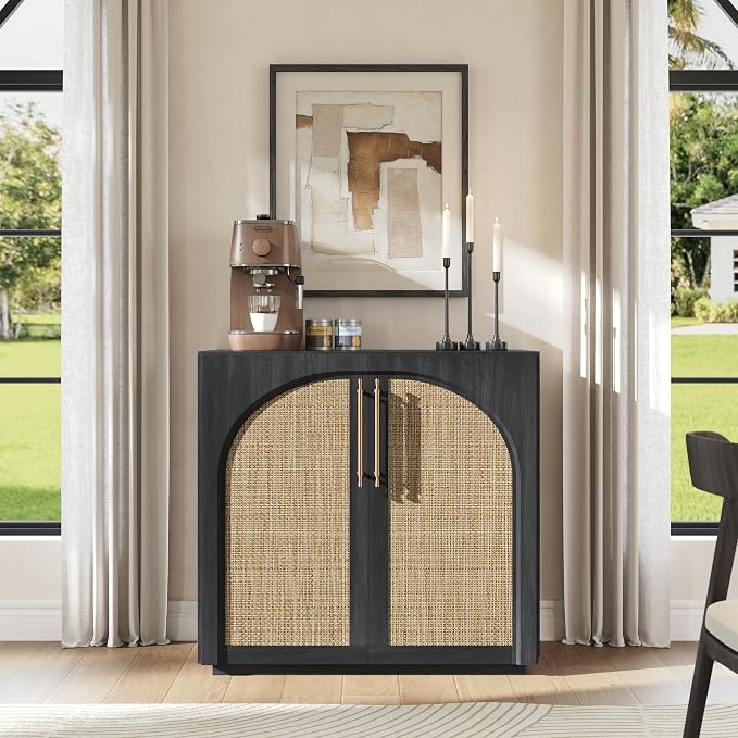 Storage Cabinet with Rattan Doors, 31.5'' W Arched Buffet Cabinet | Modular by MorganBrig