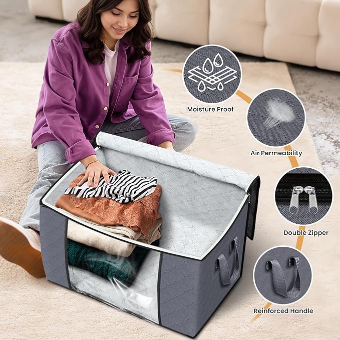 Fab totes 24 Gallons Clothes Storage, Foldable Thick Fabric Blanket Storage Bags - Image 4