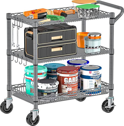 Rolling Cart with Wheels, Heavy Duty 3 Tier Metal Utility Cart 990lbs Capacity - Image 7