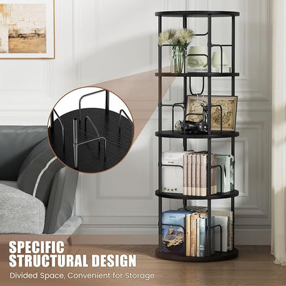 Flycity 4 Tier Rotating Bookshelf, 360° Corner Bookshelf Tower, Round Revolving - Image 3