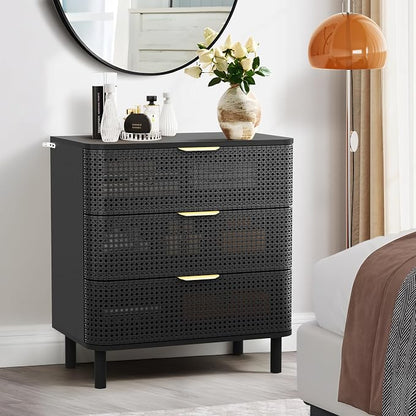 ORRD 3 Drawer Dresser Set of 2, Modern Iron Rattan Cabinet Dresser - Image 7