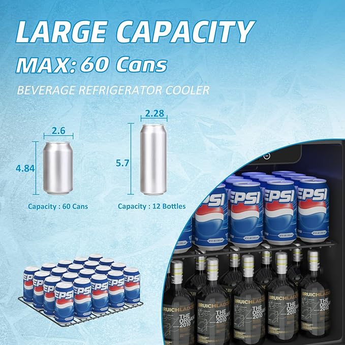 Compact Beverage Refrigerator, 60 Can/1.3 Cubic Feet Fridge - Image 5