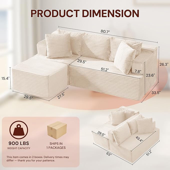 Korser Boneless Couches for Living Room, Cloud Couch Sectional - Image 2