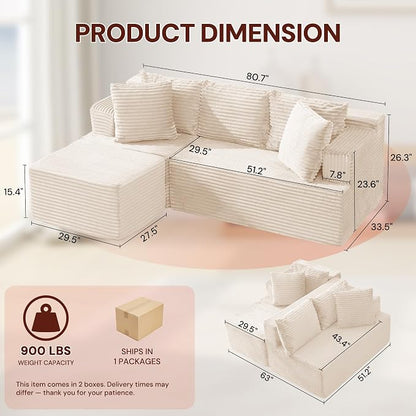 Korser Boneless Couches for Living Room, Cloud Couch Sectional - Image 2