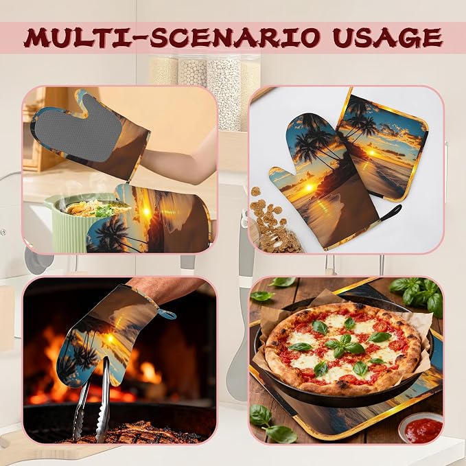 Tropical Palm Oven Mitts and Pot Holders, Sunset Trees Sea Beach Heat Resistant - Image 6