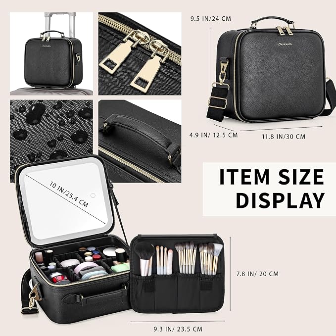 Travel Makeup Bag with LED Mirror, Portable Cosmetic Case Organizer with - Image 3