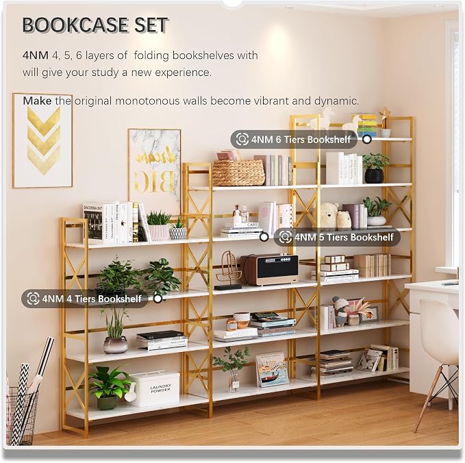 4NM Extra Wide 5 Tiers No Assembly Book Shelves, 51.2" H Folding Bookshelf - Image 5