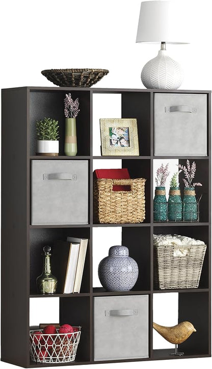 Whitmor 12 Cube Bookcase, 4 Tier Stackable MDF Bookself, Open Storage Display by Whitmor
