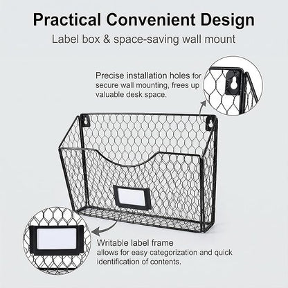 3 Pockets Hanging File Holder Wall Mount Mail Organizer Metal Chicken Wire - Image 4