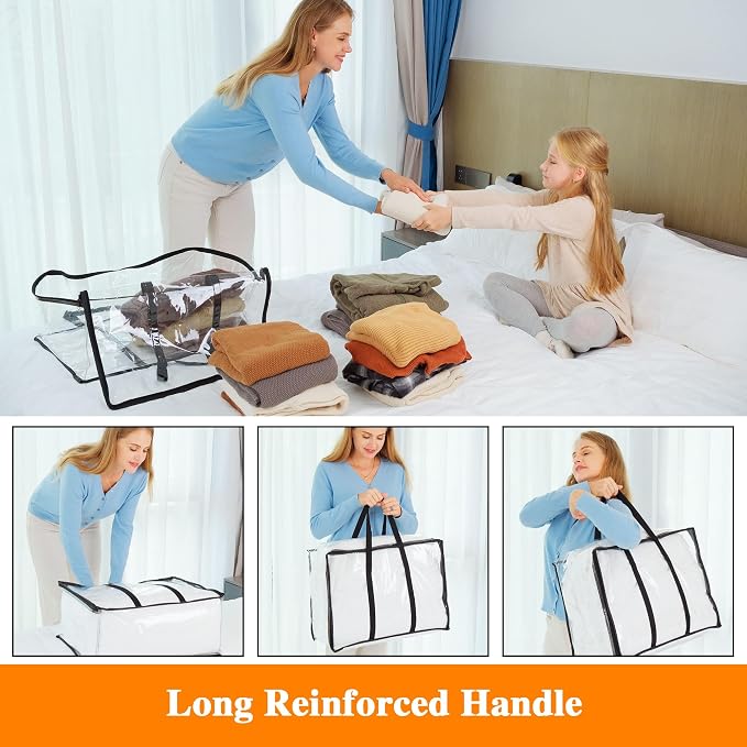 Vieshful 3 Pack Clear Clothes Storage Bag, 40L Plastic Blanket Storage Bag - Image 4