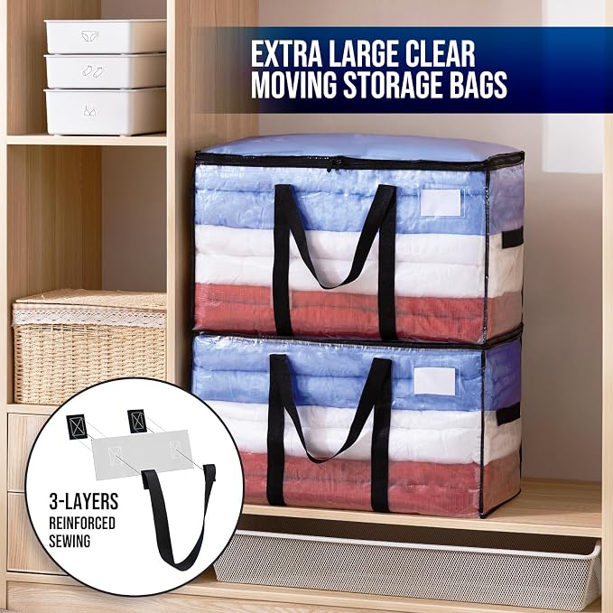 TAILI Extra Large Moving Bags, 8 Pack Clear Heavy Duty Totes - Image 2