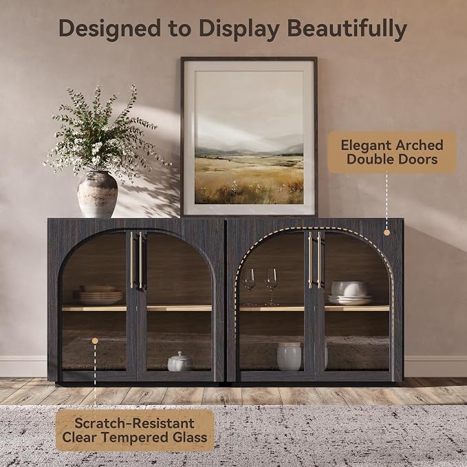 Buffet Cabinet with Glass Doors, 31.5'' W Arched Display Credenza | Modular - Image 5
