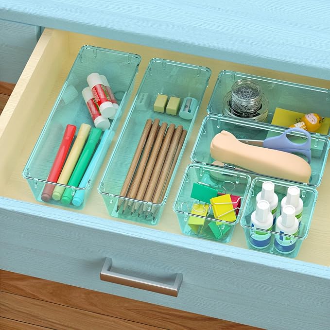 WOWBOX 9 Pack Clear Drawer Organizer Set, Acrylic Drawer Storage Trays - Image 6