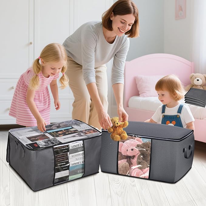 90L Large Blanket Storage Bags, 8 Pack Clothes Storage Bag Comforter Storage Bin - Image 4