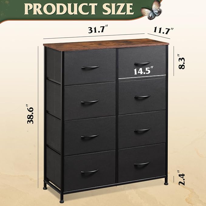 WLIVE Tall Fabric Dresser with 8 Drawers, Storage Tower with Fabric Bins - Image 3