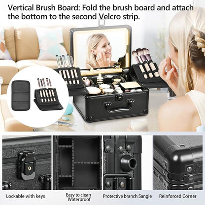 Makeup Case with Lighted Mirror, Makeup Box Organizer with Detachable LED Mirror - Image 7