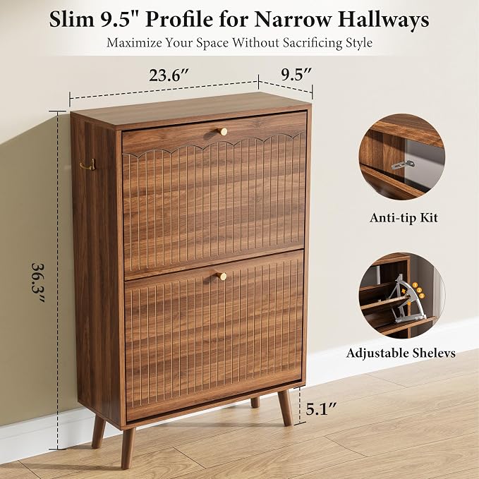 Nicetree Shoe Storage Cabinet for Entryway, 9.5inch Slim Shoe Rack - Image 2