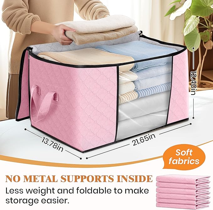 Fab totes 4 Pack Clothes Storage, Foldable Thick Fabric Blanket Storage Bags - Image 2
