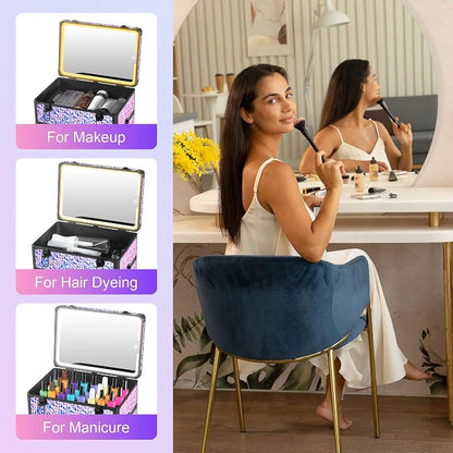 Rolling Makeup Case with Lighted Mirror, Makeup Train Case with Large Drawer - Image 7