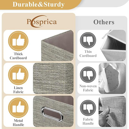 Posprica Closet Storage Bins, 4 Pack Large Closet Shelf Organizers, Linen - Image 2