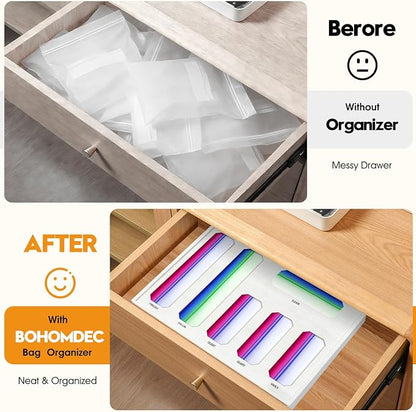 6 in 1 Bamboo Ziploc Bag Storage Organizer, Snack & Freezer Bags, Wall - Image 2