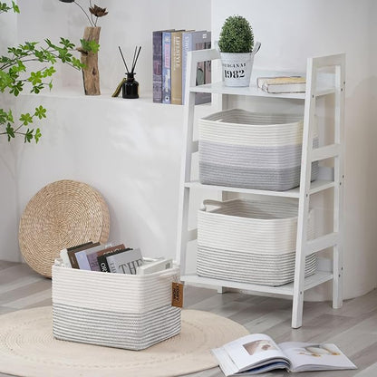 COMFY-HOMI 3 Pack Cotton Rope Square Basket - Image 3