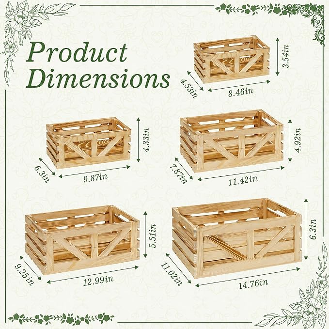 5 Pcs Wooden Crates for Display, Nesting Wood Crate for Storage, 5 Size | - Image 2