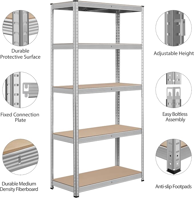 Topeakmart 5-Tier Utility Shelves, Metal Storage Shelves Unit Adjustable Garage - Image 4