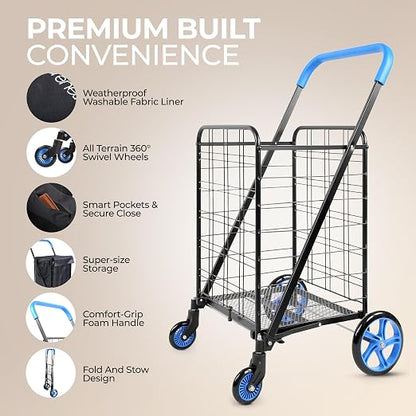 SereneLife Small Compact Folding Shopping Cart - Image 2