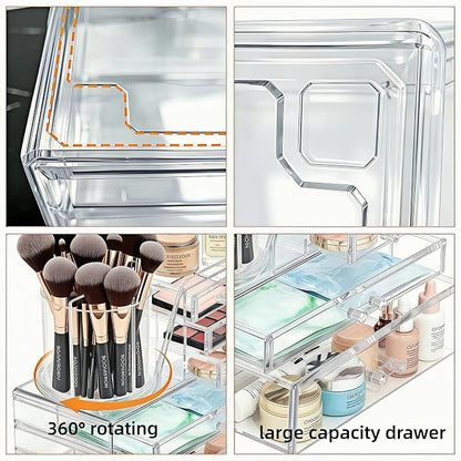 Clear Acrylic Makeup Organizer Countertop 360° Rotating & Removable Storage - Image 4