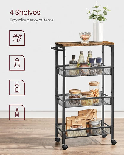 VASAGLE Slim Rolling Cart, 4-Tier Storage Cart, Narrow Cart - Image 3