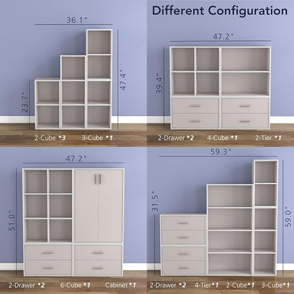 Homes: Inside + Out Apexa 4-Tier Cube Storage Organizer Shelves, Stackable Wood - Image 10