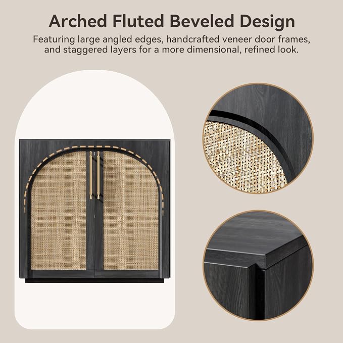 Buffet Cabinet with Rattan Doors, 94.5'' W Arched Sideboard | Modular Sideboard - Image 4