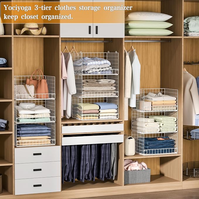 Closet Organizers and Storage Basket- 3-Tier Stackable Storage Bins, Foldable - Image 5