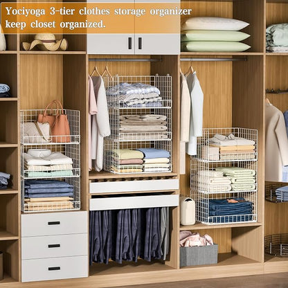 Closet Organizers and Storage Basket- 3-Tier Stackable Storage Bins, Foldable - Image 5