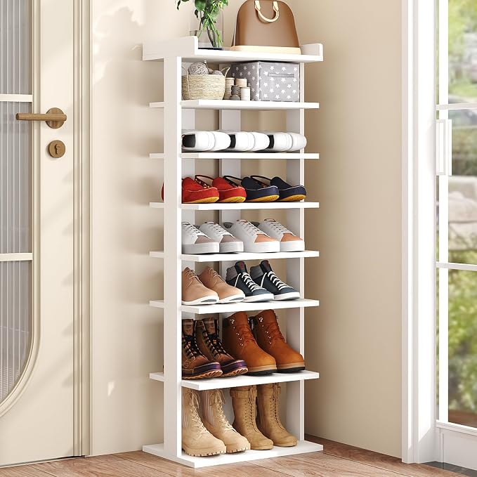 HOMEFORT 7-Tier Wood Shoe Rack, Double Rows 7-Tier Shoe Shelf, Shoe Storage by HOMEFORT