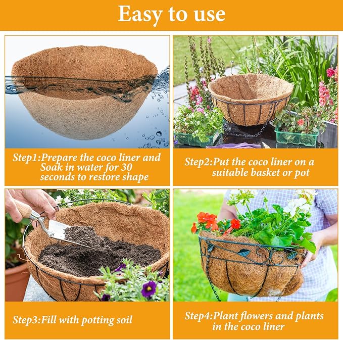 4 Pack 8 Inch Hanging Basket Coco Liners Replacement, 100% Natural Round - Image 5