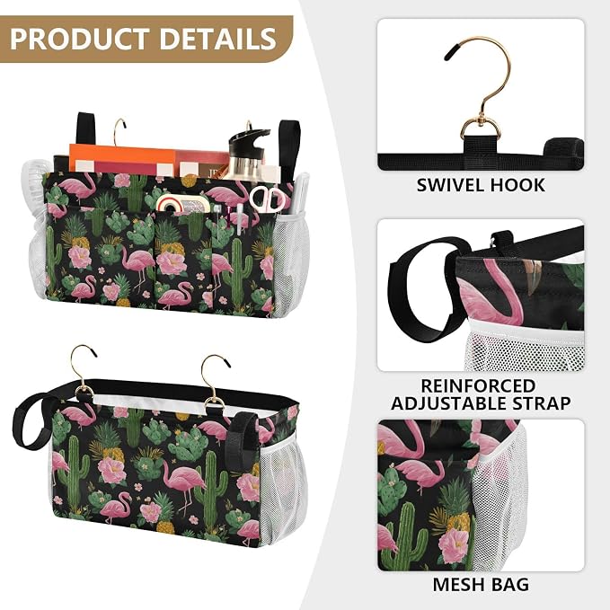 Black Flamingo and Cactus Pineapple Flower Tropical02 Bedside Caddy - Image 5